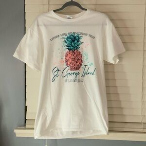 Delta White Tee with Pineapple Graphic
